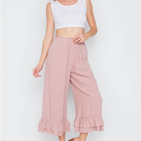 ♥️ 1 LEFT! High-Waist Linen Pink Boho Pants - Picture 4 of 8